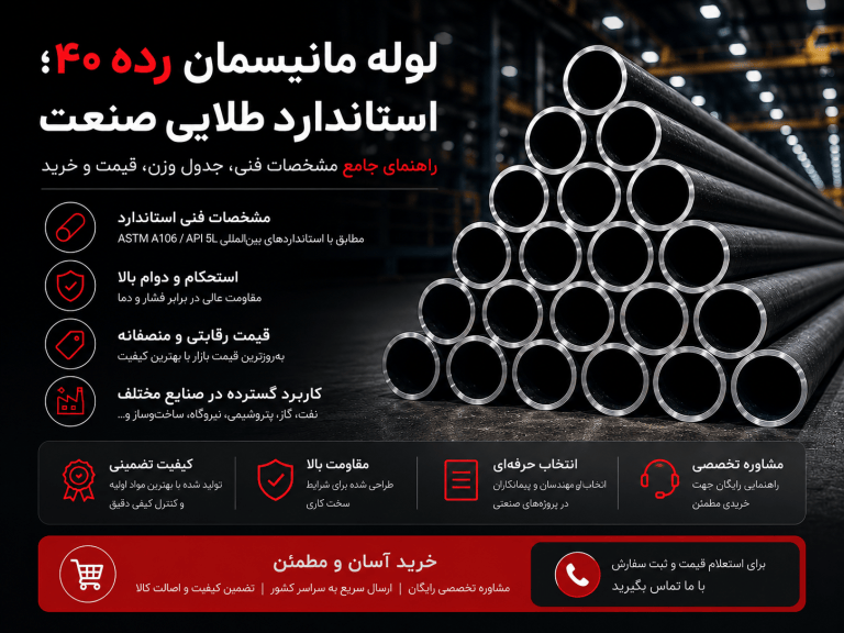 لوله مانیسمان رده ۴۰؛ استاندارد طلایی صنعت ، راهنمای جامع مشخصات فنی، جدول وزن، قیمت و خرید