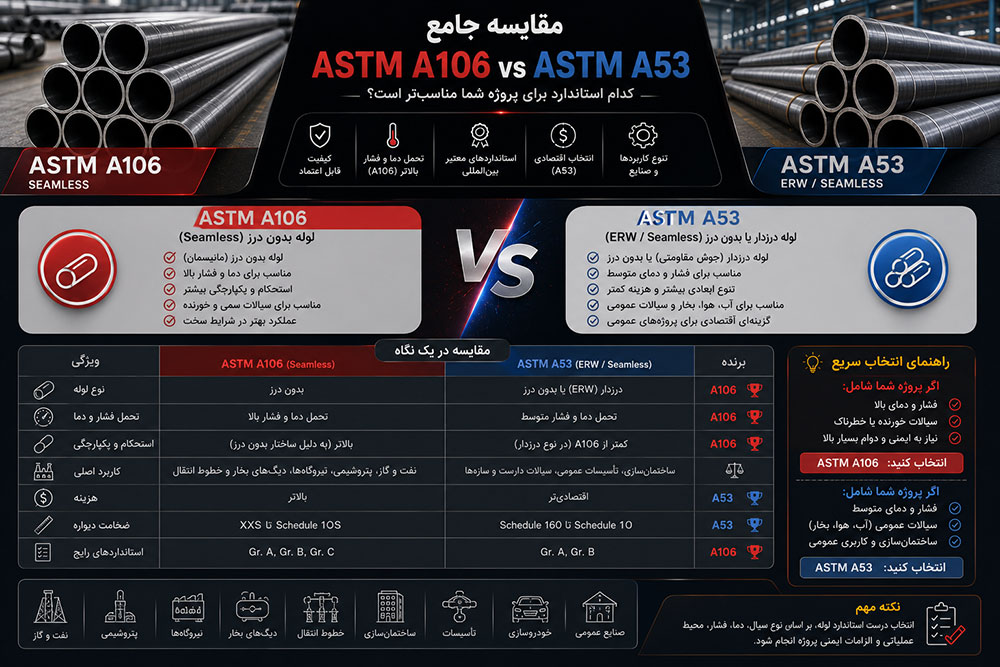 مقایسه کامل ASTM A106 و ASTM A53
