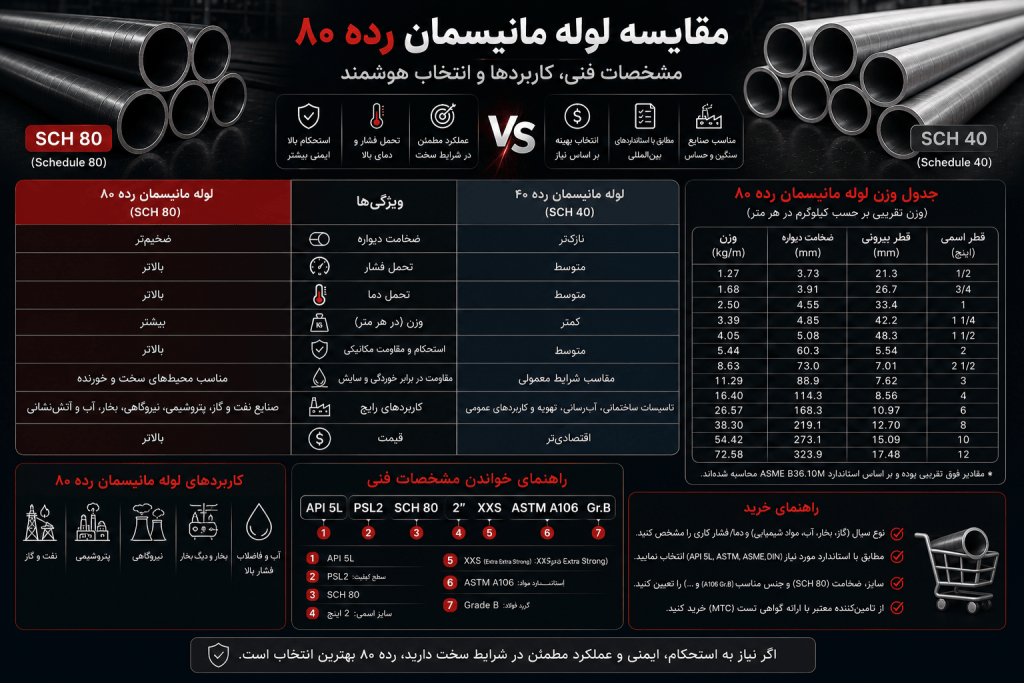 مقایسه لوله مانیسمان رده 80 با دیگر رده‌های مانیسمان
