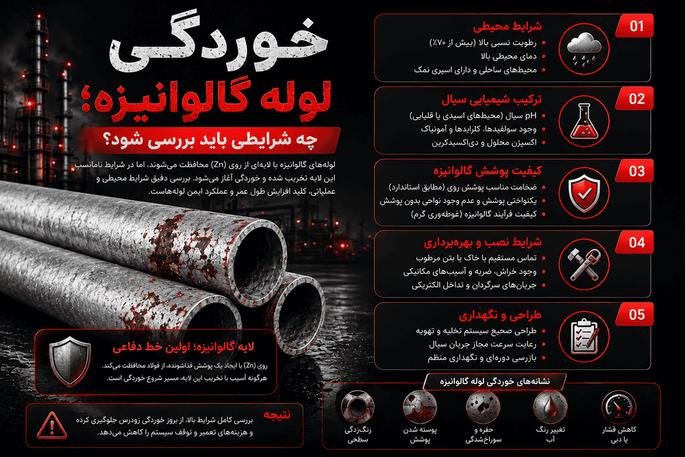 شرایط قابل بررسی برای خوردگی لوله گالوانیزه
